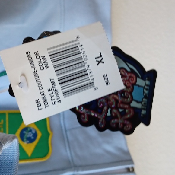 NWT Brazil Flag Warm Up Jacket Baby Blue Juniors Size XL LA Kitty - Picture 3 of 15